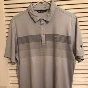Mens Travis Matthew Golf Gray/Striped Polo Shirt Logo M